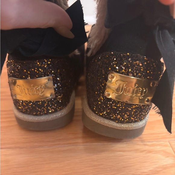 Juicy Couture Toddler Girls Burbank Rhinestone Black Fur Boots Shoes Size 12M - Picture 5 of 7